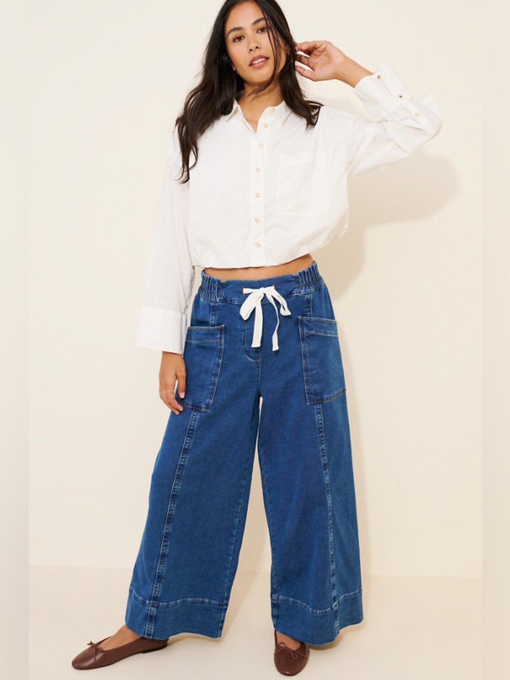Anthropologie Maeve Wide Leg Jeans Size Small Petite Tie Waist High Rise